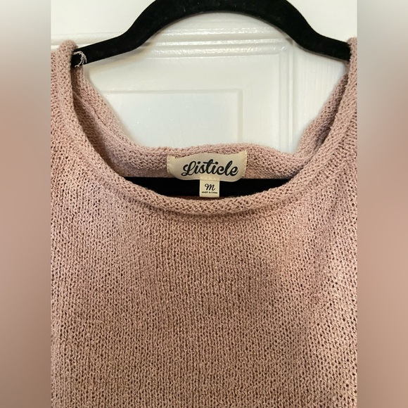 Pink Cropped Knit Oversized Sweater - Picture 3 of 4